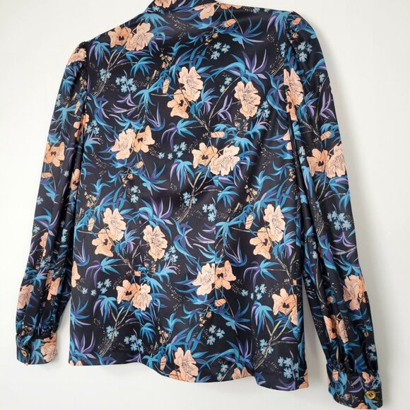 Vintage 70s Botanical Lavallière (Tie-Neck Bow) Blouse Estimated Size Small - Picture 8 of 12